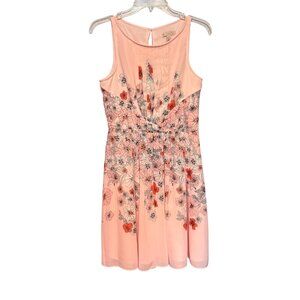 Dressbarn Floral Print Sleeveless Pink Dress Size 8 Pleated Details Fairy Whimsy